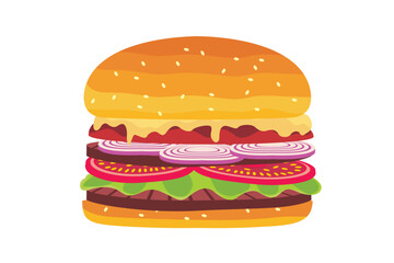 Hamburger isolated. Fast food. Hamburger with meat and cheese vector illustration