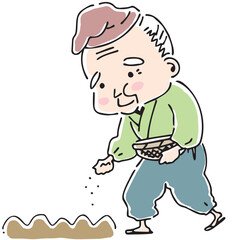 畑に種を蒔く昔話のおじいさん