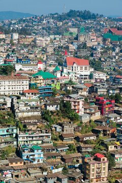 Sea of houses, view over Kohima city, Nagaland, India, Asia