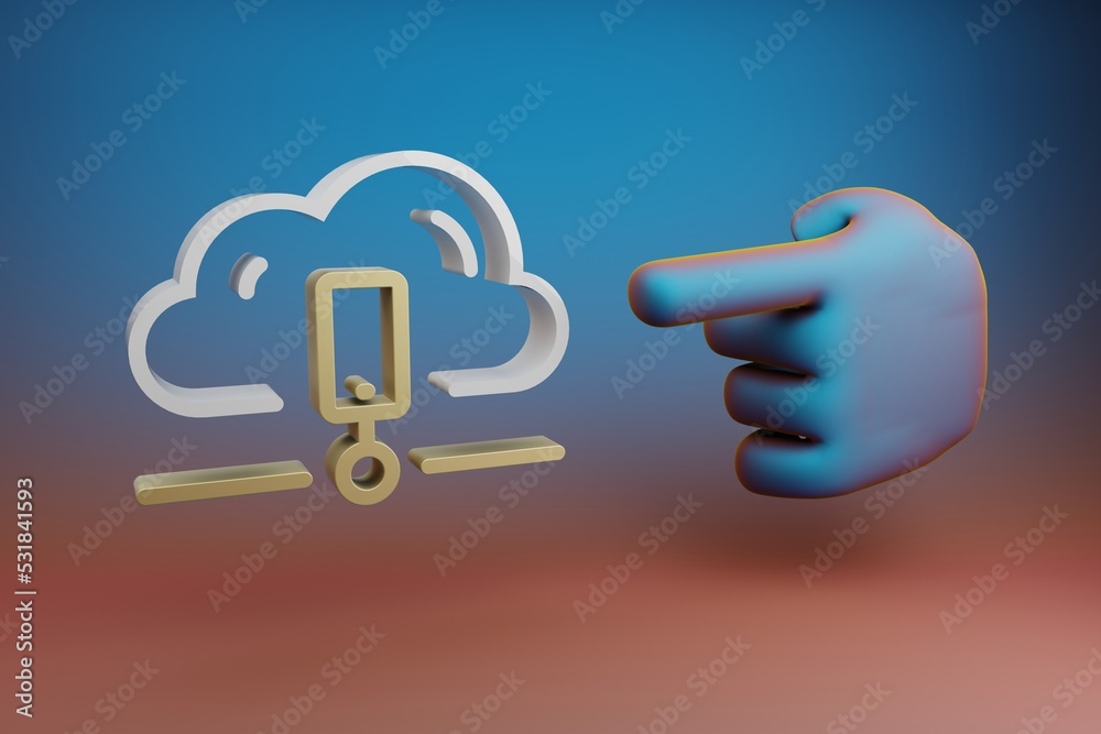 Fototapete beautiful illustrations abstract hand index finger points to cloud data storage symbol icon on a mul