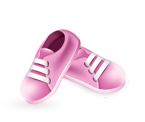 Cute pink shoes for newborn girl. Small snickers for little infant kid. Children clothes