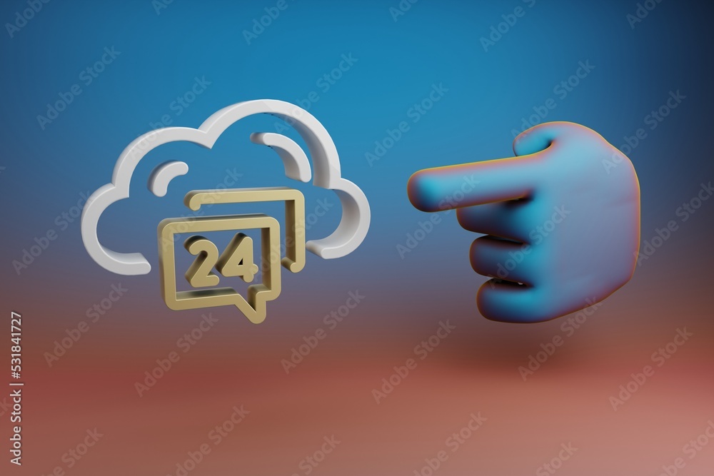 Leinwandbilder beautiful illustrations abstract hand index finger points to cloud hosting support symbol icon on a 