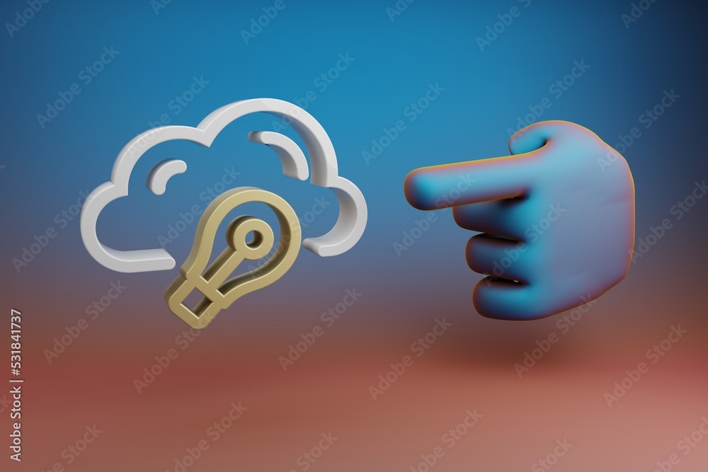 Leinwandbilder beautiful illustrations abstract hand index finger points to cloud idea bulb symbol icon on a multic