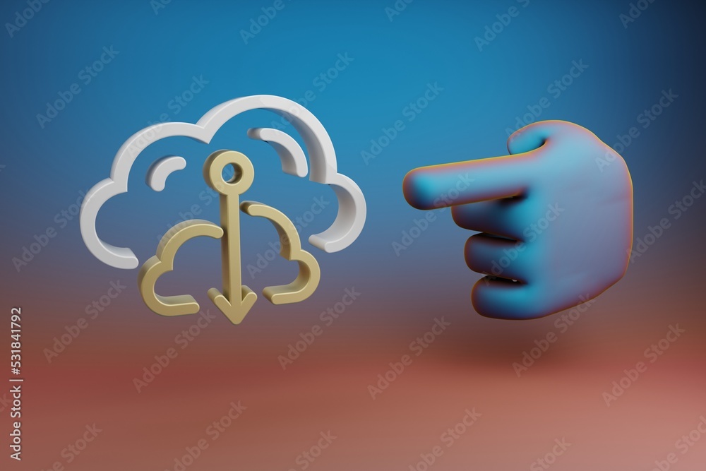 Fototapete beautiful illustrations abstract hand index finger points to cloud database downgrade symbol icon on