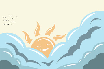 cloud sky background with smiling sun