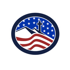Cross on Hill American Flag Circle