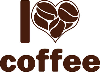  I love coffee. Beautiful creative text and heart shape with coffee beans. Line art, logo design, template line, icon