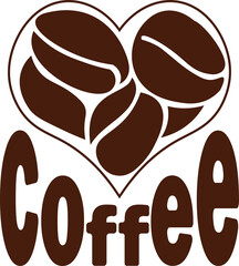  I love coffee. Beautiful creative text and heart shape with coffee beans. Line art, logo design, template line, icon