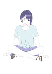 うつむいてあぐらで座る女子イラスト