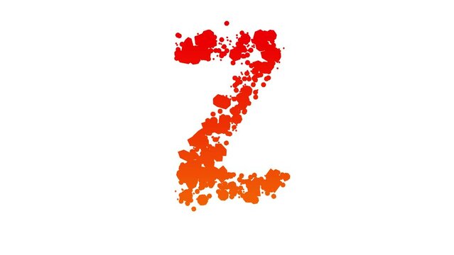 colorful red and orange letter Z, stain patches style alphabet on white, isolated - loop video