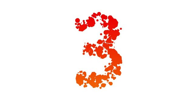 colorful red and orange number 3, paint patches style font on white, isolated - loop video