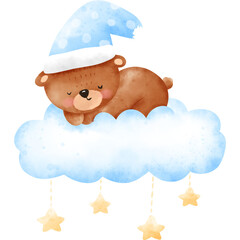 Sleeping bear watercolor illustration