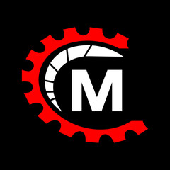 Automotive Logo On Letter M Concept. Car Repair Logotype and Mechanic Symbol Vector Template