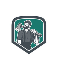 Lumberjack Holding Axe Shield Retro