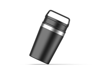 Matte travel mug mockup, blank thermos insulated vacuum mug for branding and promotion. 3d render illustration.