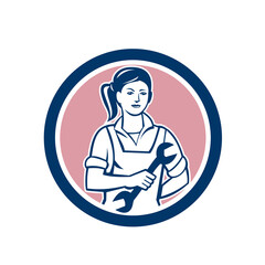 Female Mechanic Spanner Circle Retro