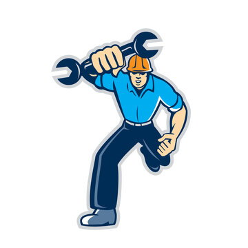 Mechanic Spanner Wrench Running Retro