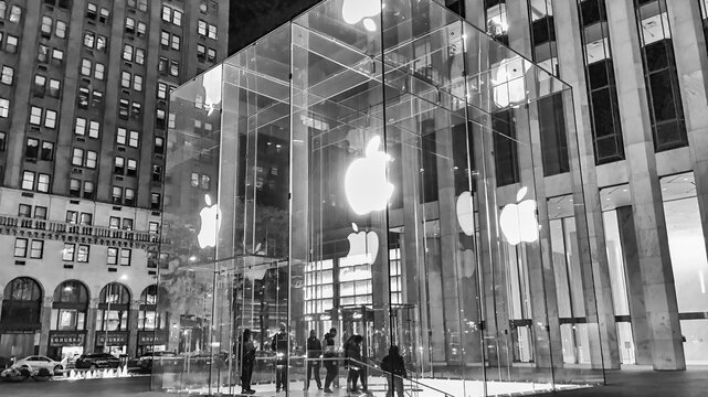 New York City, USA - October 2015: Apple Store Fifth Avenue At Night