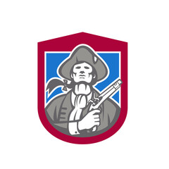 American Patriot With Flintlock Shield Retro