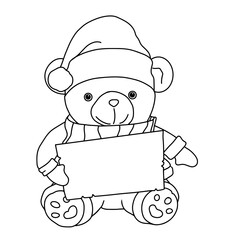 Teddy bear drawing line art character for merry christmas element.