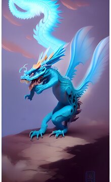 fantasy scene of the dragon, digital art style, illustration painting © Lion Design Studio