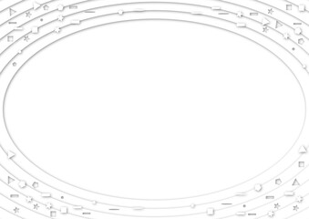 White geometric frame papercut background, oval abstract mixed 3d design pattern tiles, origami style illustration