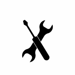 Crossed wrench and screwdriver  icon - black illustration