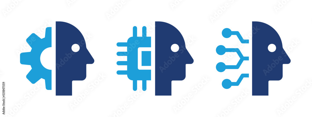 Poster cyborg icon set. artificial intelligence and humanoid vector symbol concept.
