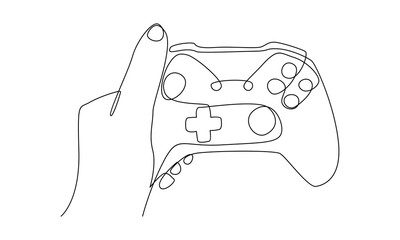 continuous line of hands with joystick game controller