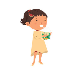 Cute girl carry money jars  concept of saving money