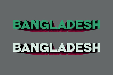 Bangladesh typography text on dark gray background. Green and White Bangladesh Text vector 3D design. Bangladesh country name text. 
