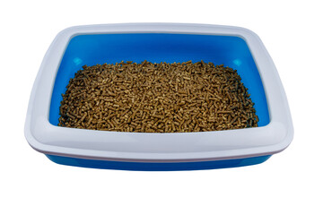 Cat's litter box with filler isolated on white background