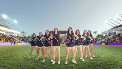 Group of cheerleaders in action on  stadium