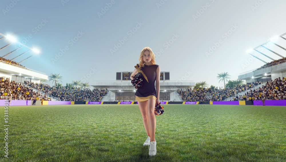 Wall mural Group of cheerleaders in action on  stadium