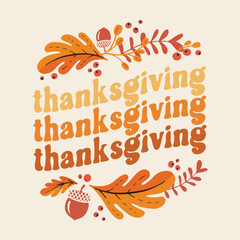 Happy thanksgiving day. Background with colorful autumn illustrations.Poster for holiday celebration. Design vector banner with vintage lettering and hand-drawn graphic elements. - 531850115