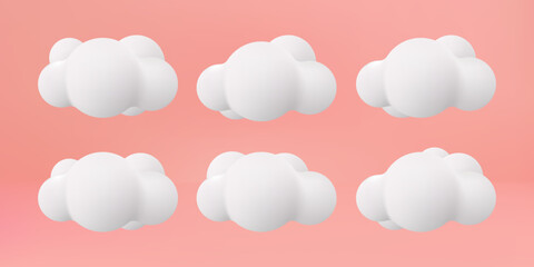 3D white cloud cartoon style collection set on pink pastel background