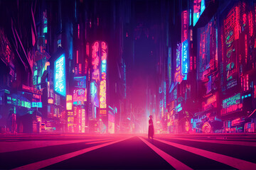 futuristic cyberpunk city streetscape, Generative AI