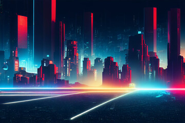 futuristic cyberpunk city skyline at night, Generative AI