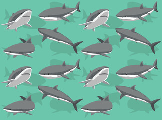 Great White Shark Poses Cartoon Character Seamless Wallpaper Background