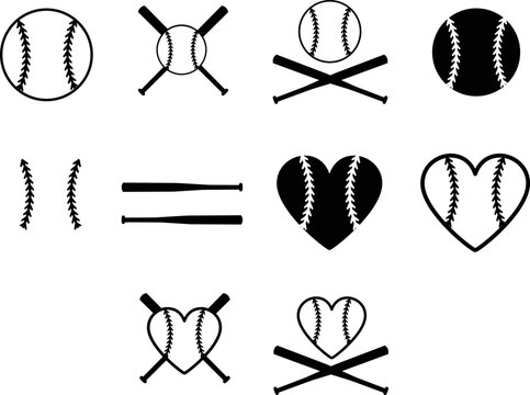 set of baseball icon on white background. baseball stitches sign. two crossed baseball bats symbol. flat style.