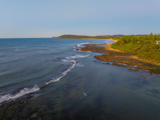 Aerial sunrise seascape with  clear skies