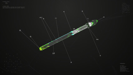 Modern Spaceship Model UI Screen. Space Object HUD Animation