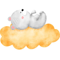 Bear sleeping on a cloud