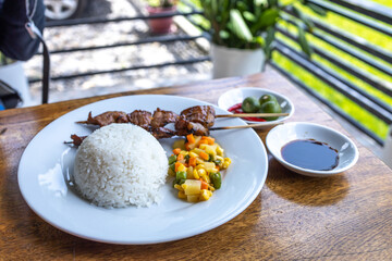 Popular Filipino Food - Pork BBQ with Rice set
