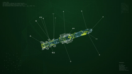 Weapon Scanning Interface Animation. HUD Missile Analyze. Abstract holographic technology concept.