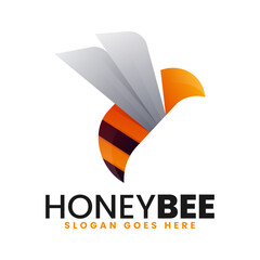 Vector Logo Illustration Honeybee Gradient Colorful Style.