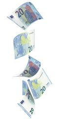 20 Euro-Scheine in vertikaler Anordnung - obrazy, fototapety, plakaty