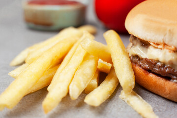 hamburger and french fries