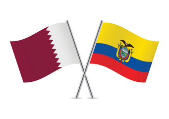 Qatar and Ecuador crossed flags. Qatari and Ecuadoran flags on white background. Vector icon set. Vector illustration.