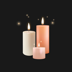 Realistic Detailed 3d Different Color Burning Scented Wax Set. Vector illustration